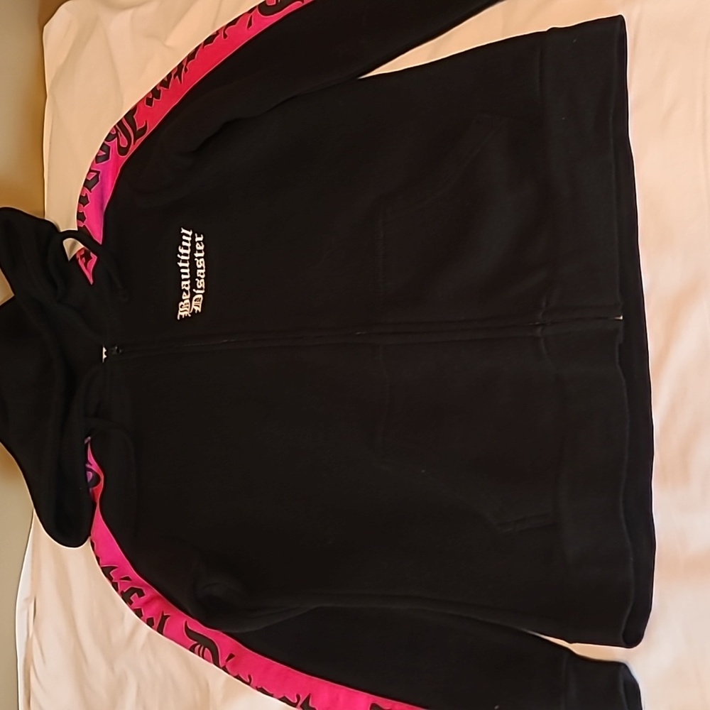 Beautiful Disaster Oversized Hoodie with Hot Pink Accents